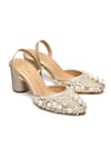 Buy_Nidhi Bhandari_Gold Beads, Pearls, Rhinestones And Stone Embellished Block Heels _at_Aza_Fashions