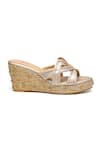 Nidhi Bhandari_Gold Embroidery Wedges With Braided Straps _Online_at_Aza_Fashions