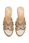 Shop_Nidhi Bhandari_Gold Embroidery Wedges With Braided Straps _at_Aza_Fashions
