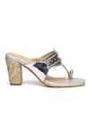 Nidhi Bhandari_Silver Embroidery, Chains, Studs Block Heel Sandals _Online_at_Aza_Fashions
