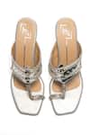 Shop_Nidhi Bhandari_Silver Embroidery, Chains, Studs Block Heel Sandals _at_Aza_Fashions