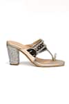 Nidhi Bhandari_Gold Embroidery, Rhinestones Block Heel Sandals _Online_at_Aza_Fashions