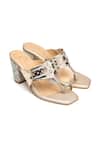 Buy_Nidhi Bhandari_Gold Embroidery, Rhinestones Block Heel Sandals _at_Aza_Fashions