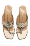 Shop_Nidhi Bhandari_Gold Embroidery, Rhinestones Block Heel Sandals _at_Aza_Fashions