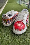 Shop_Modanta Footwear_Red Mirror And Cowrie Shell Embellished Sneakers _at_Aza_Fashions