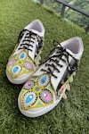 Shop_Modanta Footwear_White Embroidered Mirror And Cowrie Shell Sneakers _Online_at_Aza_Fashions