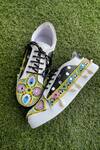 Buy_Modanta Footwear_White Embroidered Mirror And Cowrie Shell Sneakers _at_Aza_Fashions