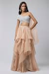 Buy_Naina Seth_Peach Organza, Satin, Knit, Jersey Beads, Crystals Sweetheart Ruffle Lehenga Set _at_Aza_Fashions
