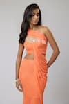 Buy_Naina Seth_Orange Knit, Jersey Pearls One Shoulder Cantaloupe Draped Blouse And Skirt Set _Online_at_Aza_Fashions