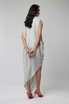 Shop_Naina Seth_Silver Vegan Silk V-neck Classic Twisted Draped Gown _at_Aza_Fashions