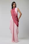 Buy_Naina Seth_Pink Crepe Crystals Cowl Neck Ruched Ombre Top With Pant _at_Aza_Fashions