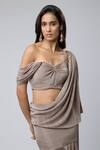 Naina Seth_Brown Sweetheart Neck Pleated Pre-draped Skirt Saree With Blouse _Online_at_Aza_Fashions