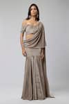 Shop_Naina Seth_Brown Sweetheart Neck Pleated Pre-draped Skirt Saree With Blouse _Online_at_Aza_Fashions