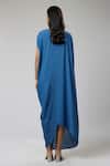 Shop_Naina Seth_Teal Crepe Round Neck Draped Gown _at_Aza_Fashions