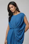 Buy_Naina Seth_Teal Crepe Round Neck Draped Gown _Online_at_Aza_Fashions