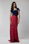 Buy_Naina Seth_Navy Knit, Suede Crystals Sweetheart Royal Hourglass Embellished Top With Skirt _at_Aza_Fashions