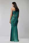 Shop_Naina Seth_Green Jersey Pearls One Shoulder Cantaloupe Ombre Draped Blouse And Skirt Set _at_Aza_Fashions