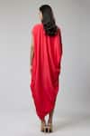 Shop_Naina Seth_Red Crepe Round Neck Scarlet Mirage Twisted Draped Dress _at_Aza_Fashions
