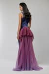 Shop_Naina Seth_Navy Tulle Ruffles Bandeau Neck Twilight Orchid Mermaid Gown _at_Aza_Fashions