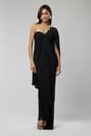 Buy_Naina Seth_Black Knit Pearls Sweetheart Neck, One Shoulder Midnight Draped Gown _at_Aza_Fashions