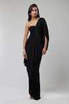 Naina Seth_Black Knit Pearls Sweetheart Neck, One Shoulder Midnight Draped Gown _Online_at_Aza_Fashions