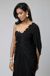 Buy_Naina Seth_Black Knit Pearls Sweetheart Neck, One Shoulder Midnight Draped Gown _Online_at_Aza_Fashions
