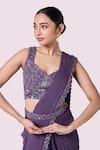 Onaya_Lavender Georgette Embroidery, Embellished Blouse And Pre-draped Saree Set _Online_at_Aza_Fashions