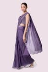 Buy_Onaya_Lavender Georgette Embroidery, Embellished Blouse And Pre-draped Saree Set _Online_at_Aza_Fashions