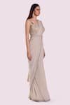 Onaya_Ivory Lycra, Net Sequins Sweetheart Embroidered Blouse And Pre-draped Saree Set _Online_at_Aza_Fashions