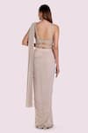 Shop_Onaya_Ivory Lycra, Net Sequins Sweetheart Embroidered Blouse And Pre-draped Saree Set _at_Aza_Fashions