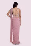 Shop_Onaya_Pink Lycra, Net Sequins, Stones Cutdana Work Blouse And Pre-draped Saree Set _at_Aza_Fashions