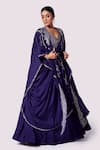 Buy_Onaya_Purple Silk Embroidery, Mirrors, Sequins, Beads V-neck Cape And Lehenga Set _Online_at_Aza_Fashions