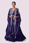 Buy_Onaya_Purple Silk Embroidery, Mirrors, Sequins, Beads V-neck Cape And Lehenga Set _at_Aza_Fashions