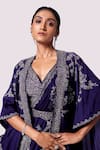 Onaya_Purple Silk Embroidery, Mirrors, Sequins, Beads V-neck Cape And Lehenga Set _at_Aza_Fashions