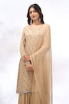 Samyukta Singhania Beige Georgette Embroidery, Sequins Round Neck Kurta And Sharara Set Online at Aza Fashions Samyukta Singhania_Beige Georgette Embroidery, Sequins Round Neck Kurta And Sharara Set _Online_at_Aza_Fashions