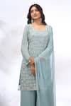 Shop_Samyukta Singhania_Blue Georgette Beads, Embroidery Round Neck Floral Kurta Sharara Set _Online_at_Aza_Fashions
