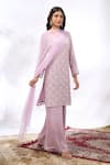 Shop_Samyukta Singhania_Lilac Georgette Embroidery, Beads Round Neck Kurta And Sharara Set 