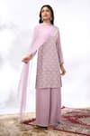 Samyukta Singhania_Lilac Georgette Embroidery, Beads Round Neck Kurta And Sharara Set _Online