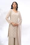 Shop_Samyukta Singhania_Ivory Georgette Embroidery Round Neck Straight Kurta And Sharara Set _Online_at_Aza_Fashions