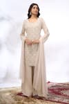Samyukta Singhania_Ivory Georgette Embroidery Round Neck Straight Kurta And Sharara Set _Online