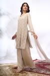 Buy_Samyukta Singhania_Ivory Georgette Embroidery Round Neck Straight Kurta And Sharara Set _Online