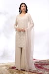 Buy_Samyukta Singhania_Ivory Georgette Embroidery Round Neck Straight Kurta And Sharara Set _at_Aza_Fashions