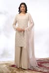 Samyukta Singhania_Ivory Georgette Embroidery Round Neck Straight Kurta And Sharara Set 