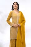 Samyukta Singhania Yellow Georgette Embroidery V-neck Geometric Kurta Set Online at Aza Fashions Samyukta Singhania_Yellow Georgette Embroidery V-neck Geometric Kurta Set _Online_at_Aza_Fashions