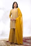 Buy Samyukta Singhania Yellow Georgette Embroidery V-neck Geometric Kurta Set Buy_Samyukta Singhania_Yellow Georgette Embroidery V-neck Geometric Kurta Set
