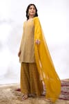 Shop Samyukta Singhania Yellow Georgette Embroidery V-neck Geometric Kurta Set Shop_Samyukta Singhania_Yellow Georgette Embroidery V-neck Geometric Kurta Set
