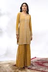 Samyukta Singhania Yellow Georgette Embroidery V-neck Geometric Kurta Set Samyukta Singhania_Yellow Georgette Embroidery V-neck Geometric Kurta Set