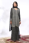 Shop Samyukta Singhania Black Georgette Embroidery V-neck Geometric Kurta Set Online Shop_Samyukta Singhania_Black Georgette Embroidery V-neck Geometric Kurta Set _Online
