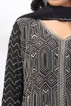 Samyukta Singhania Black Georgette Embroidery V-neck Geometric Kurta Set Samyukta Singhania_Black Georgette Embroidery V-neck Geometric Kurta Set