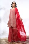 Buy_Samyukta Singhania_Red Georgette Embroidery V-neck Kurta And Sharara Set _Online_at_Aza_Fashions